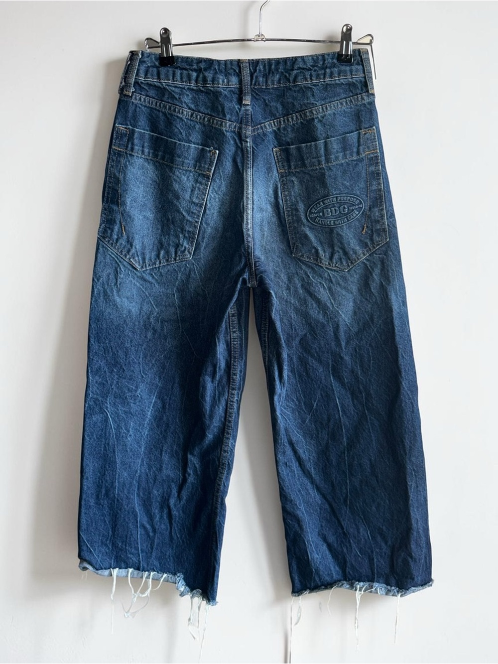 BDG Dark Blue Wide-Leg Crop Jean Shorts Jorts Raw Hem Baggy